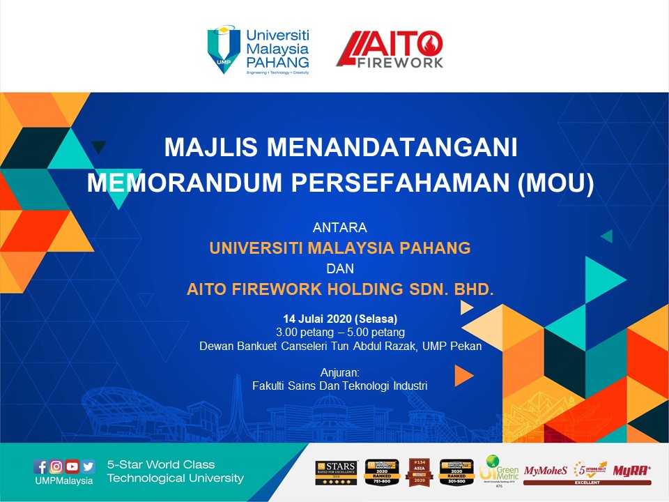 Majlis Menandatangani Memorandum Persefahaman (MOU) Universiti Malaysia Pahang bersama Aito Firework Sdn Bhd